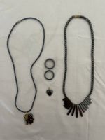 Hämatit Schmuck Set, Halskette, Ringe und Herzanhänger