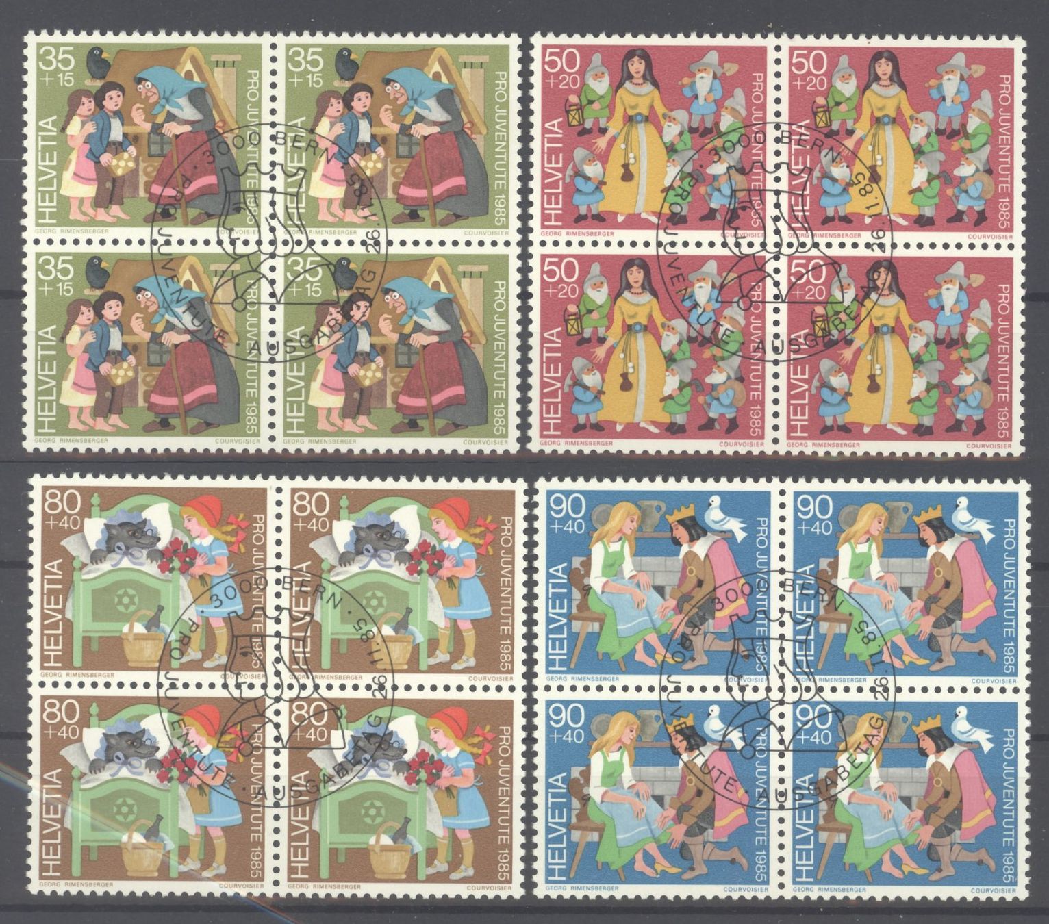 Alle Briefmarken: 1985, Pro Juventute, Viererblöcke, ET – Gebraucht aus Willisau von Vollstempel