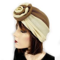Turban Stoff mit Stoffrose, braun-weiss VINTAGE 1960s