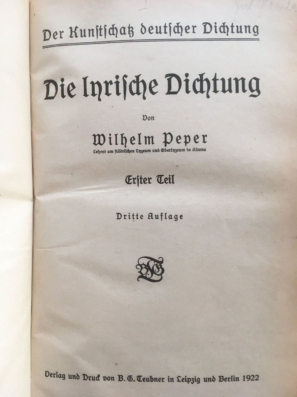 Libri: Die lyrische Dichtung; Wilhelm Peper - 1922 – Usato da Grenchen venduto da Kogi7