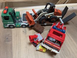 Playmobil Tieflader mit Radlader und Feuerwehrauto gebraucht