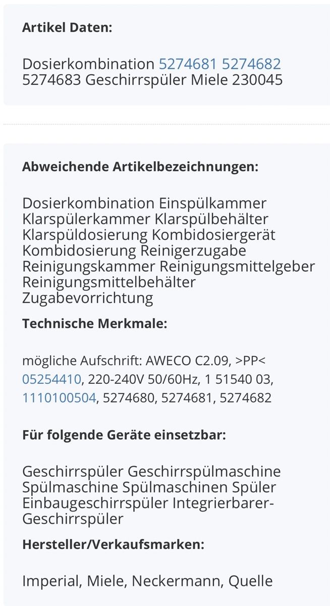 Lavastoviglie: Miele Kombidosiergerät 5274680 - 5274683 – Nuovo (secondo la descrizione) da Zürich venduto da Stami129 6