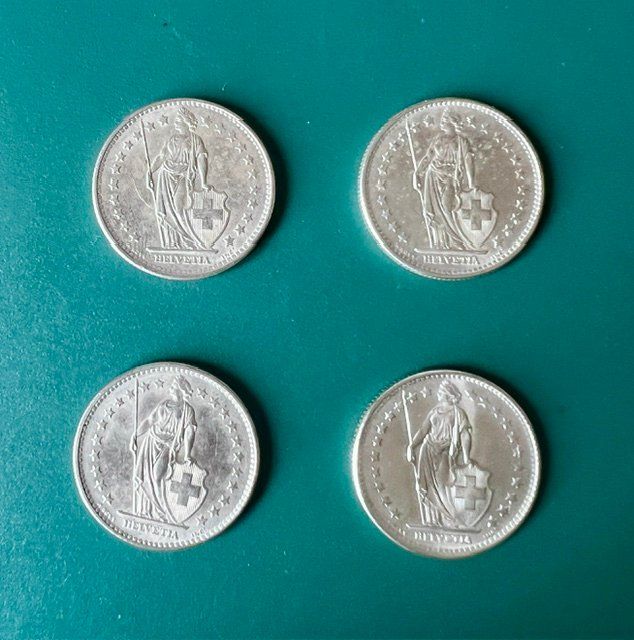 Alle Münzen: 2 Franken Silber 4 stuck 1965 – Gebraucht aus Vernier von AES022 1