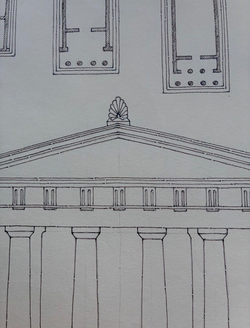 Dipinti: 2 Dessins architecturaux temples grecs, plans, elevacions. – Usato da Genève venduto da gen_sk2c 4