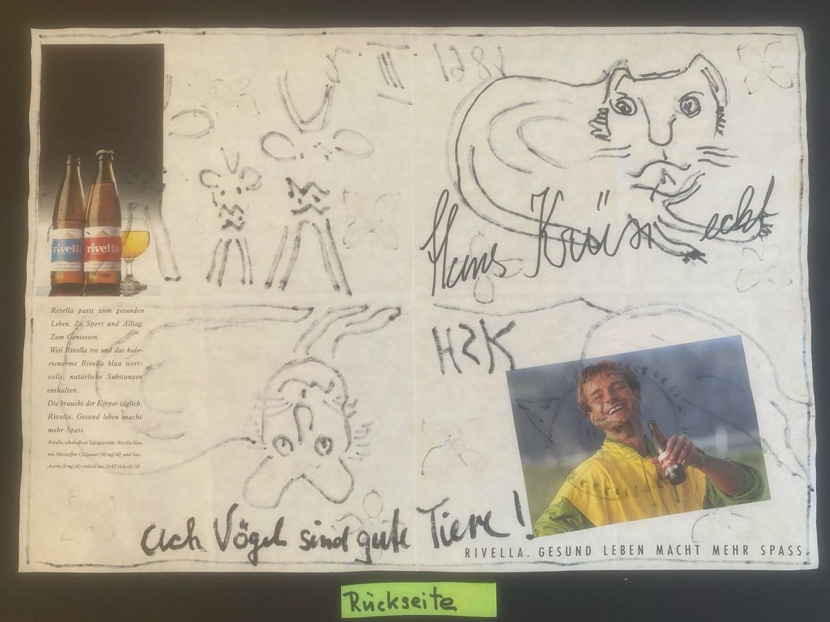 Tableaux: HANS KRÜSI CH 1981 KÜHE,KATZE,VOGEL UND HUND SERVIETTE – D'occasion à St. Gallen par Goldband 5