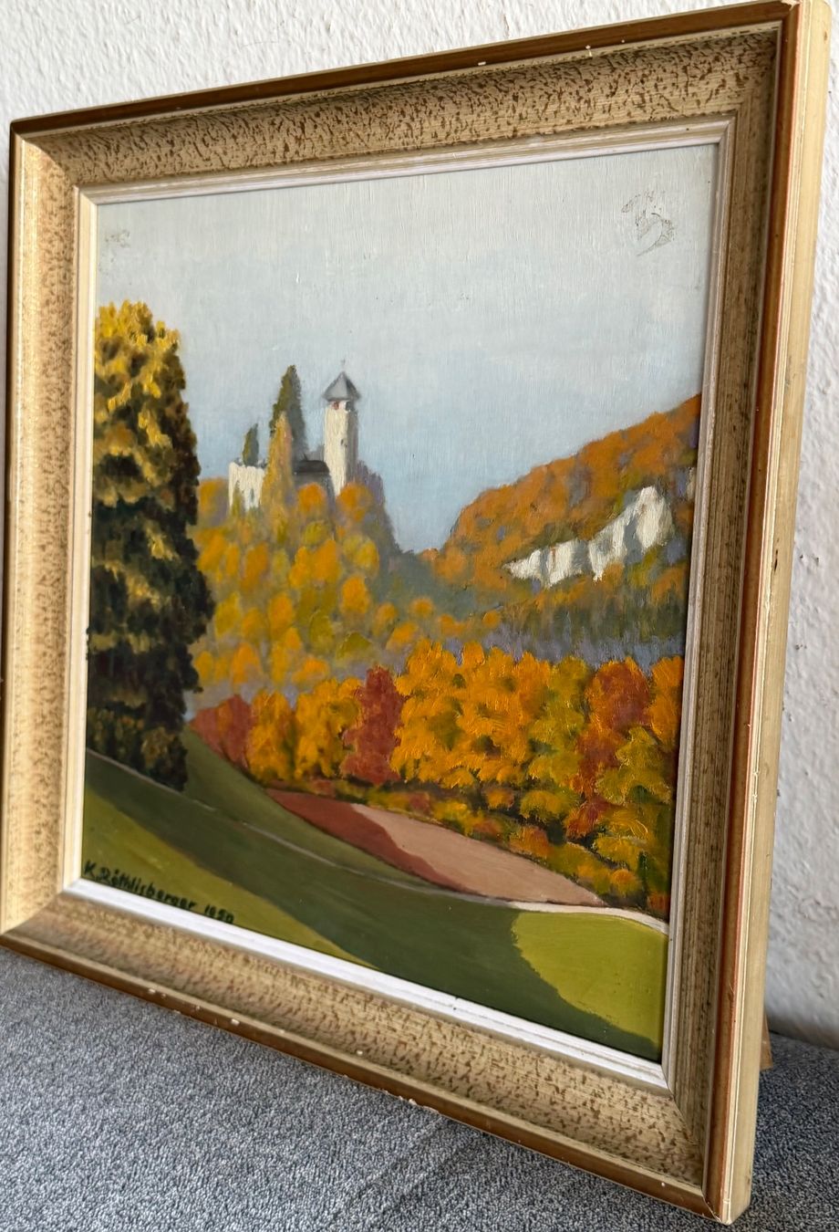 Dipinti: K. Röthlisberger 1950 Schloss Herbstlandschaft ÖlGemälde – Usato da Basel venduto da PAUL_ART 7