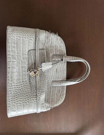 Navyboot Leder Handtasche grau Kroko-Prägung