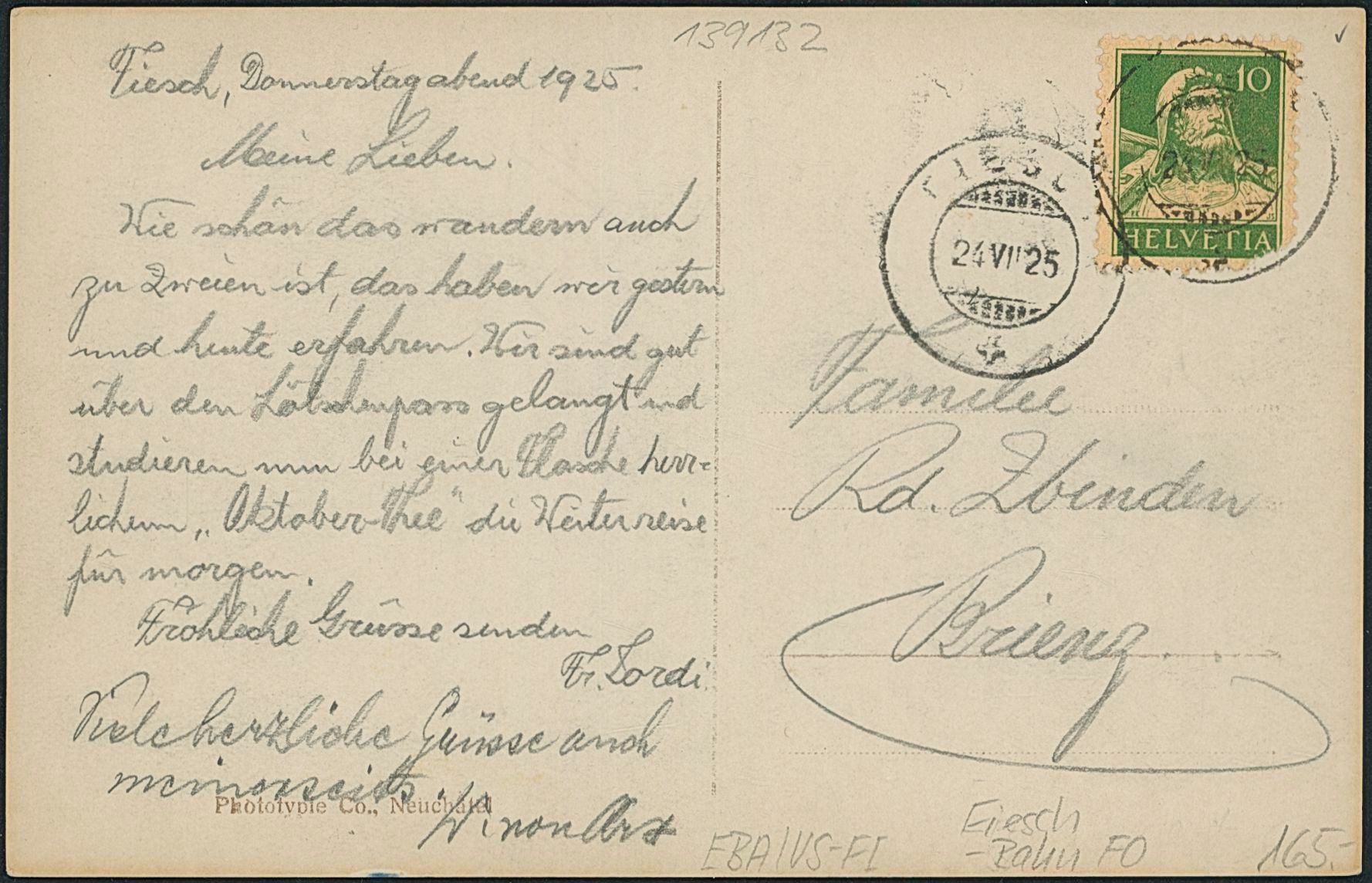 Cartoline postali: VS Fiesch - Bahn FO – Usato da Schindellegi venduto da masutka7 1