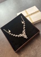 Elegante Silver Halskette mit Ohrringen, Collier Perlen, Neu