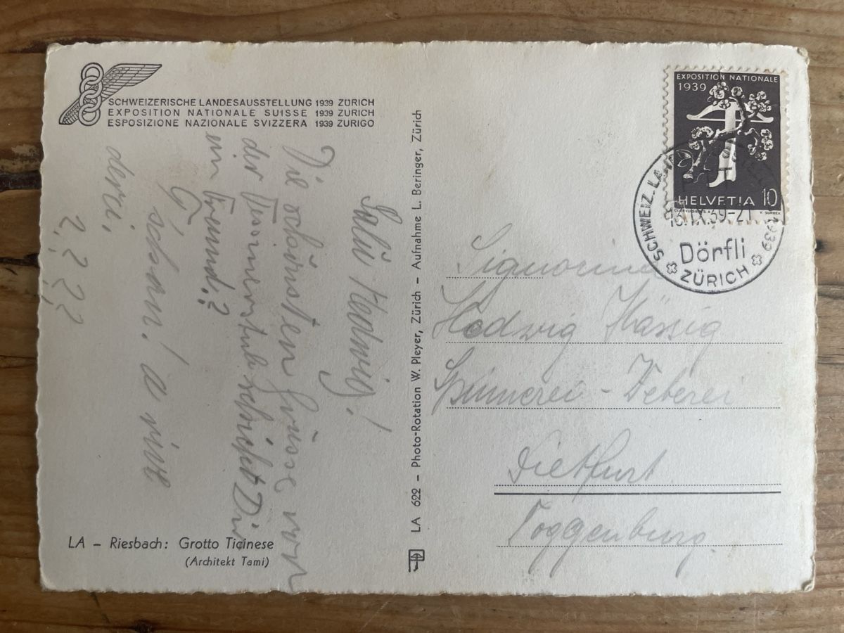 Cartoline postali: Ansichtskarte Grotto Ticinese / Riesbach – Usato da Binningen venduto da nussbaum04 1