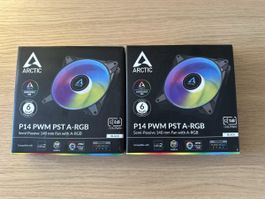 2 Arctic P14 PWM PST A-RGB 140mm fans schwarz wie neu