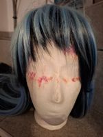 Coole, schwarz blaue Cosplay-Perücke mit Pony, Top!