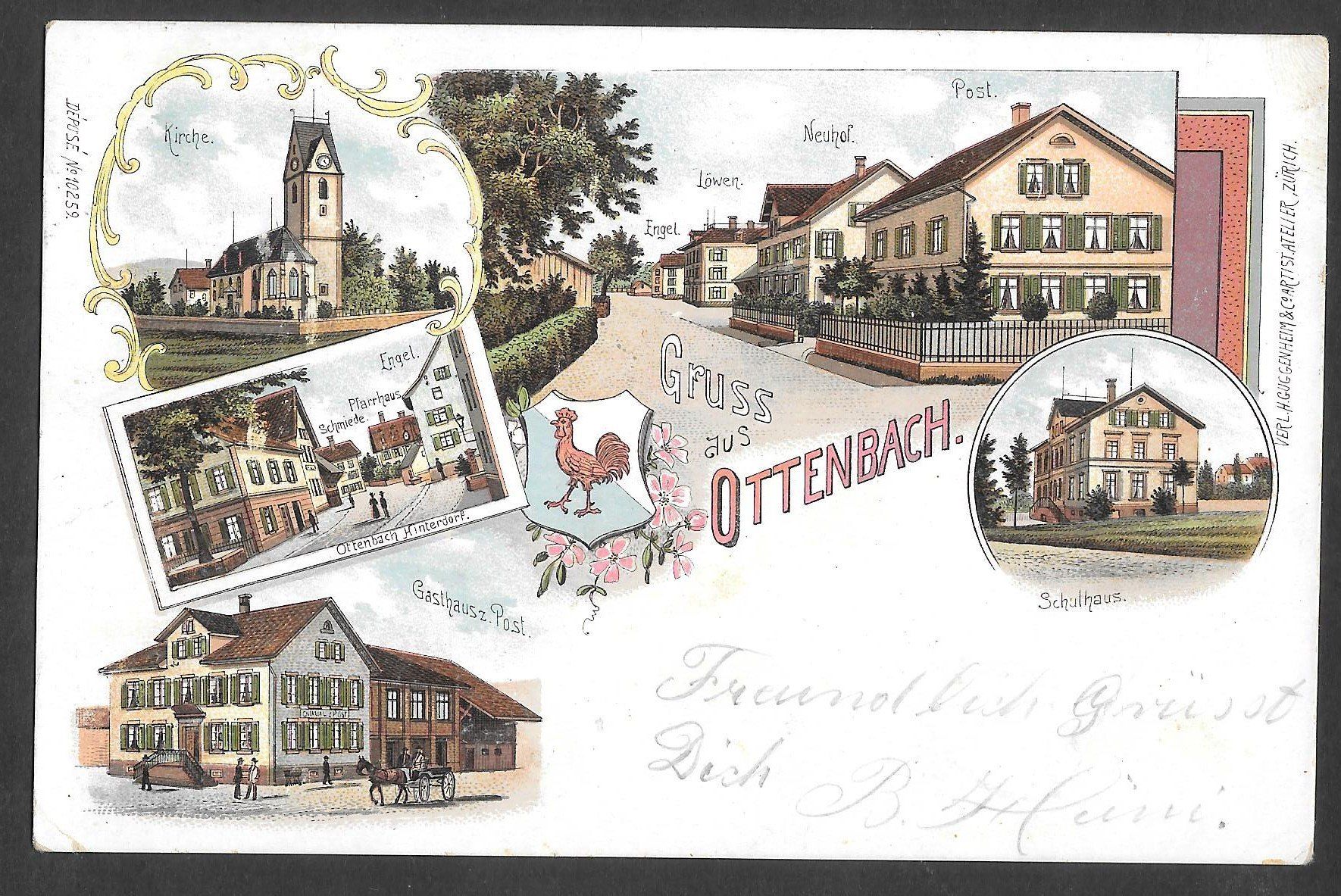 Cartoline postali: Ottenbach farbige Lithografie 5 Bilder Post Engel Schulhaus – Usato da Olten venduto da clotaldi