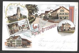 Ottenbach farbige Lithografie 5 Bilder Post Engel Schulhaus