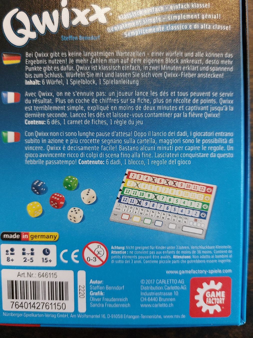 Giochi: Qwixx Spiel 8 Jahre + – Usato da Effretikon venduto da swobdo 1