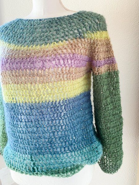 Maglioni & Felpe: Gehäkelte Topdown Pullover Pulli bunt – Nuovo (secondo la descrizione) da Carabbia venduto da katiamandelli 2