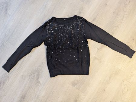Feinstrick Pullover schwarz, mit Glitzersteinchen, Gr. 36