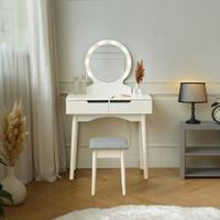 Schminktisch MIRA mit Spiegel LED-Beleuchtung Hocker Weiss