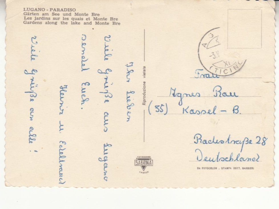 Cartoline postali: Lugano Paradiso ca. 1960 – Usato da Bürglen TG venduto da StampGraf 1