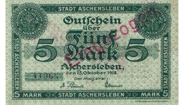 Aschersleben 5 Mark 15.10.1918 VZ-VZ+