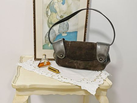 Tasche klein dunkelgrau taupe mit Metallicgrau VINTAGE 50s