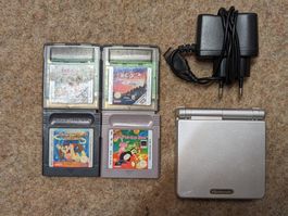 Gameboy Advance SP Silber + 4 Spiele | Nintendo GBA