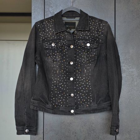 🐸 bpc JEANSJACKE 38 MIT SCHMUCKNIETEN SCHWARZ TOP ZUSTAND