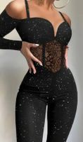 Sexy Tuta Elegante Glitter e Pizzo 🖤✨ Taglia S/M Nuovo!