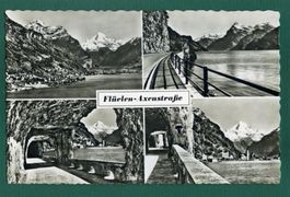 Flüelen - Axenstrasse, 4-Bilderkarte, ungelaufen, ca. 1954
