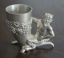 Zinnbecher mit Faun, BMF Zinn, Rarität, Vintage Deko!