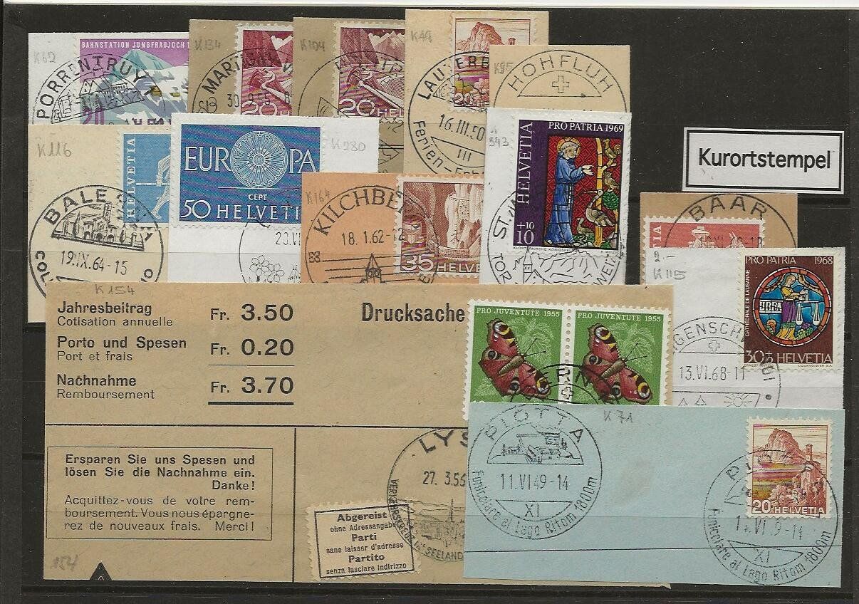 Tutti i francobolli: Schweiz kl Sammlung Kurortstempel Ausschnitte – Usato da Arlesheim venduto da kuhnphila