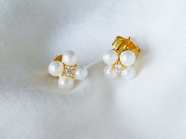 Ohrstecker mit Perlen Blumen Zirkonia 925 Silber 18K Gold