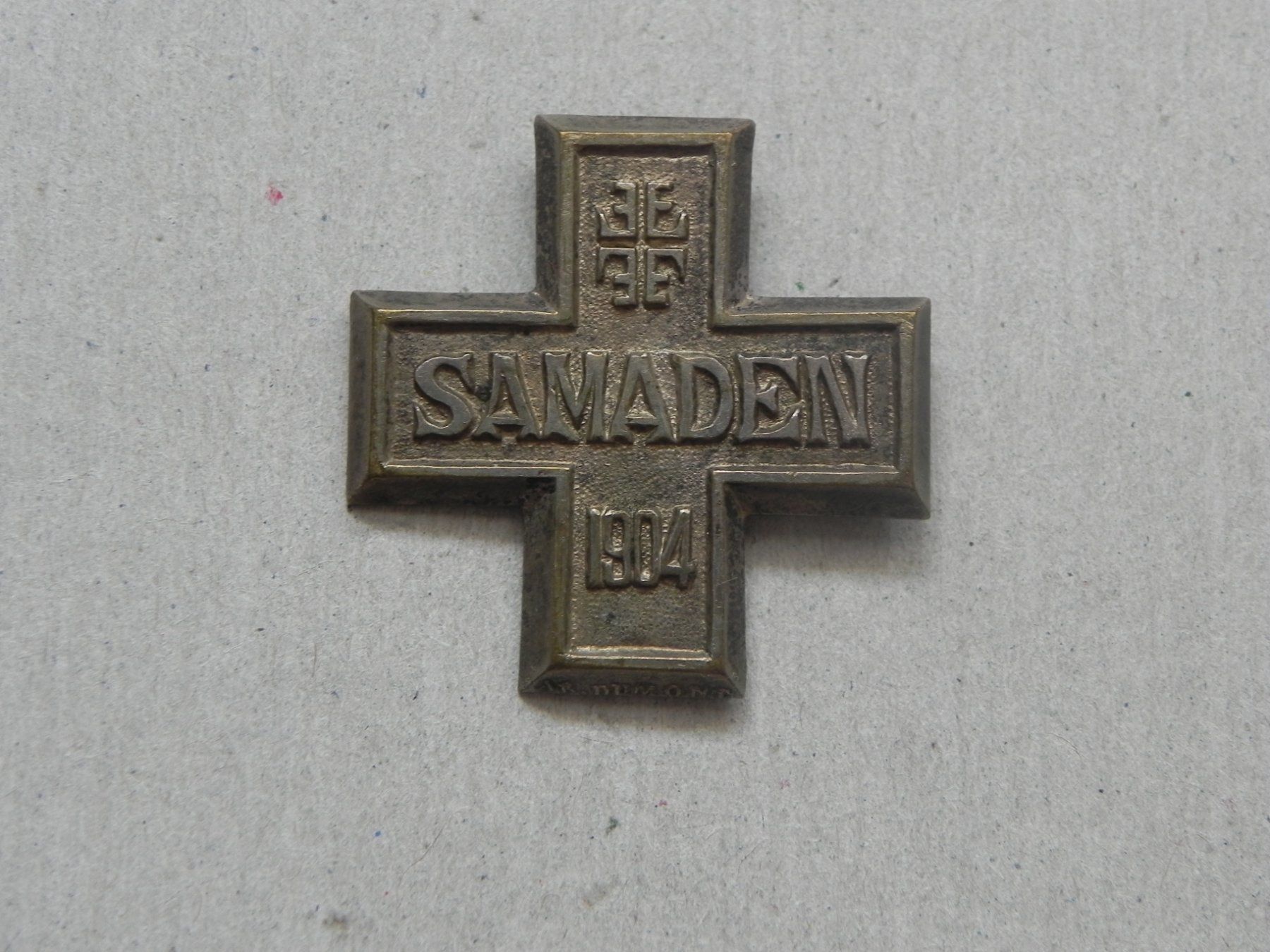 Plaketten & Abzeichen: Abzeichen Brosche Medaille Samaden Graubünden GR 1904 – Gebraucht aus Siebnen von krimsie