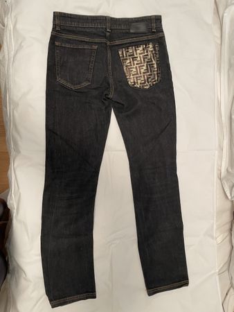 Authentic Fendi Denim Jeans, 32/34, mit FF-Logo Tasche, NEU
