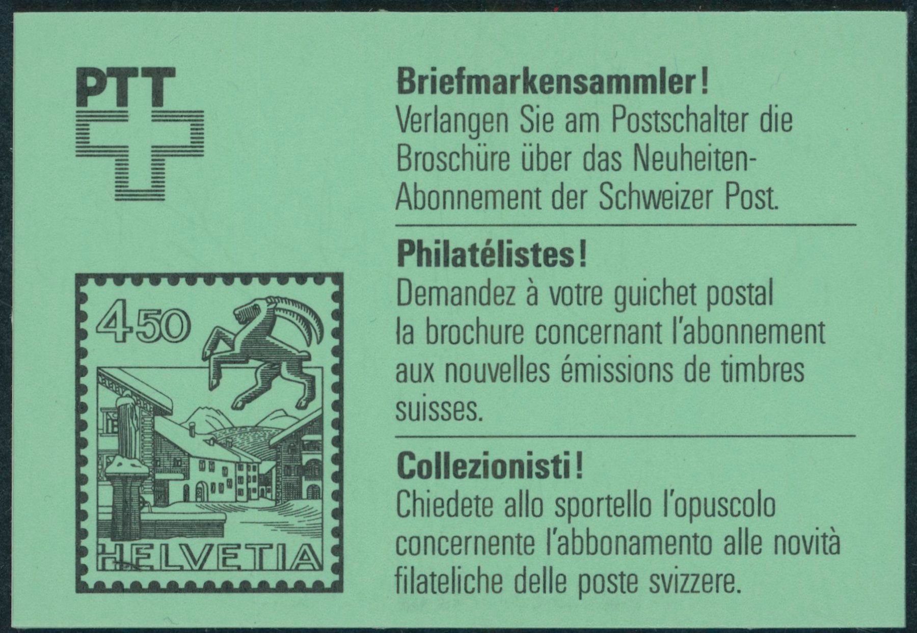 Tutti i francobolli: 1985 - Markenheftchen - Volksbräuche - hellbläulichgrün – Nuovo (secondo la descrizione) da Schindellegi venduto da leecollect 1