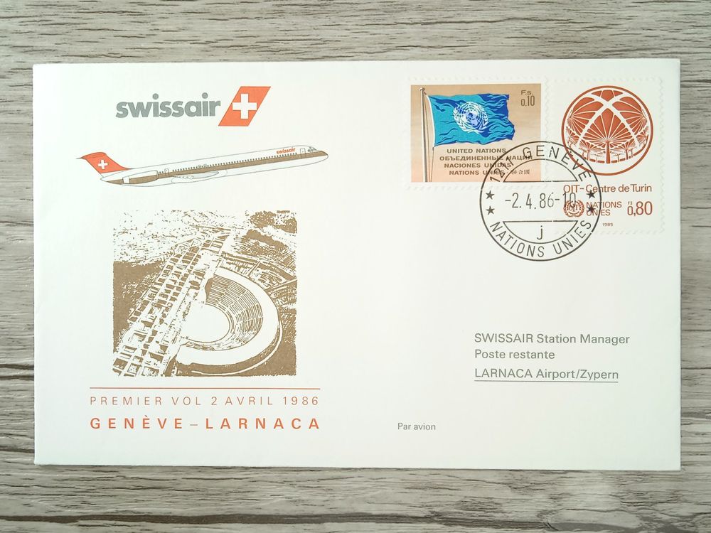 TR97 Enveloppe + Timbre Suisse / ONU 1986 Theme Aviation (Gebraucht) in ...