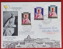 VATIKAN P. PIO X DEKORATIV SCHACHEN REUTE APPENZELL FDC 1954