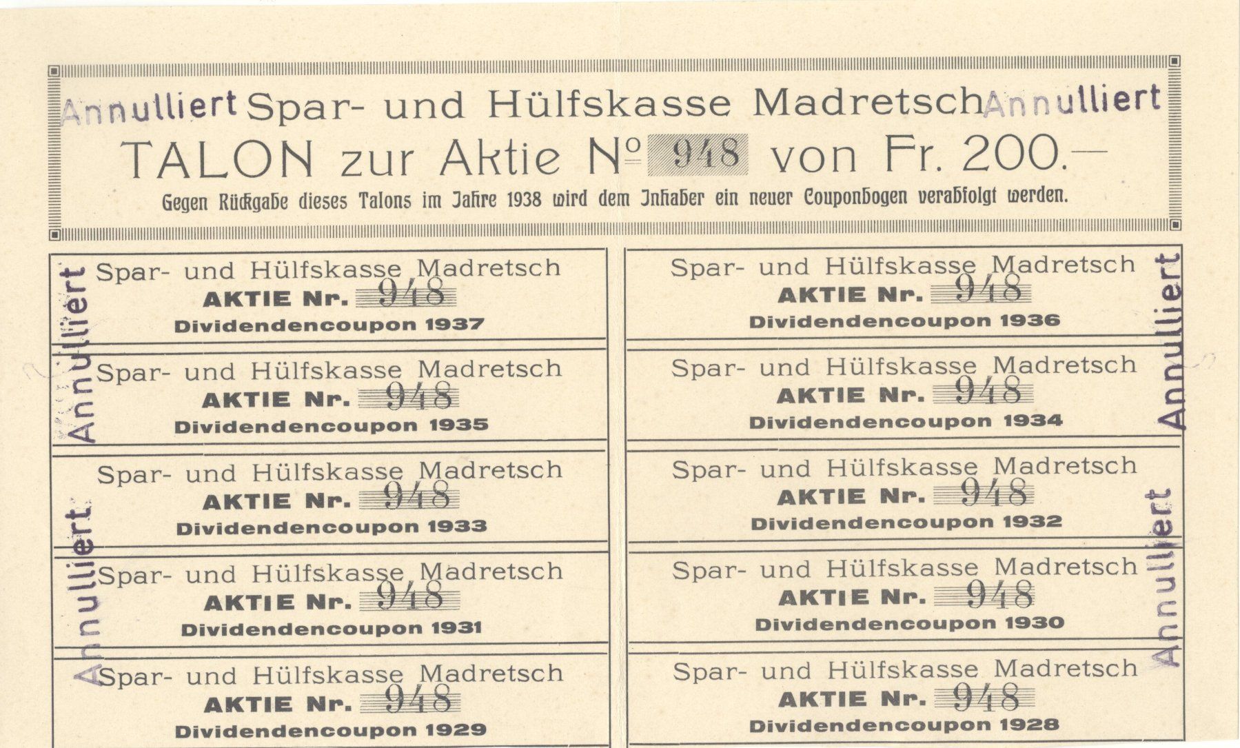 Documenti: BIEL : Spar & Hülfskasse MADRETSCH ca. 1900 – Usato da Biel/Bienne venduto da 07helios032 2