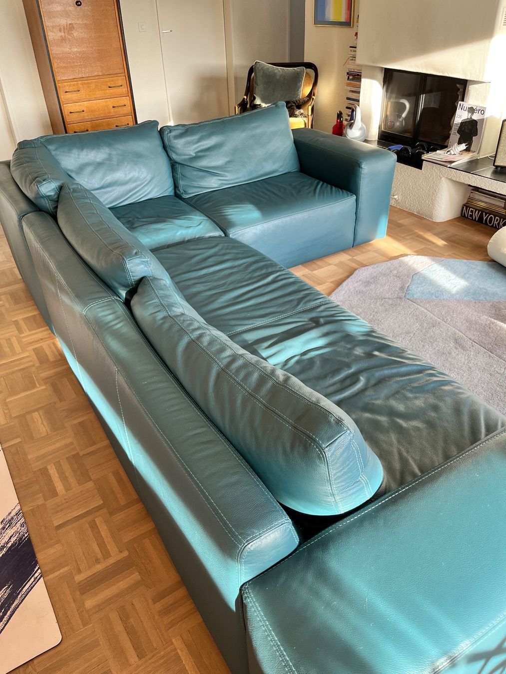 Divani: Sofa cuir bleu canard – Usato da Evilard venduto da Mamarsi 3