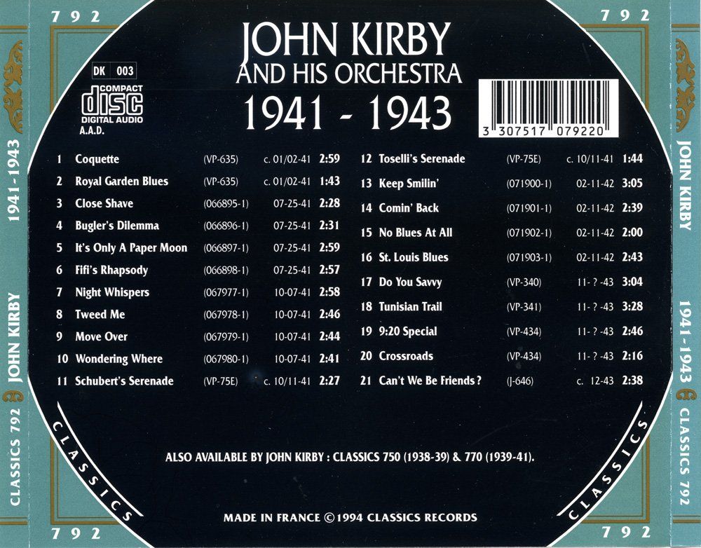 CD: Jazz-CD:  John Kirby 1941 - 1943  (Classics) – Usato da Hochfelden venduto da mue_lhm9 1