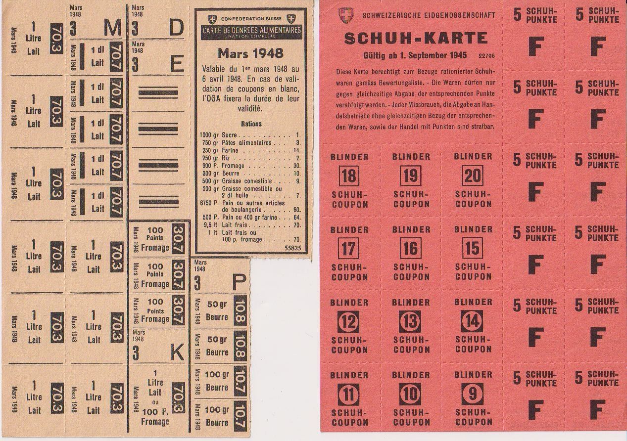 Dokumente: 2 Lebensmittelkarte, 1948 Rationsmarken Schweiz – Gebraucht aus Basel von Bingis