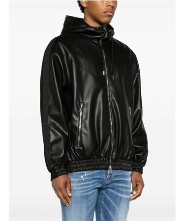 DSQUARED2 Jacke Lederjacke Herren Gr. m schwarz Kapuze Neu