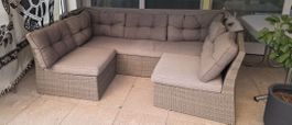 Garten Lounge Rattan mit Kissen grau