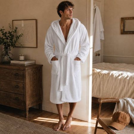 Herren-Bademantel Twinzen XL – 100% Baumwolle, Kapuze, neu