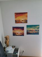 Ensemble de 4 tableaux de ports maritimes, ambiance!