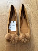 Zara leather ballet flats with pompoms size 39 Brand New