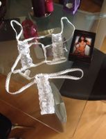 Lingerie sexy soutien-gorge bande dentelles & string L blanc