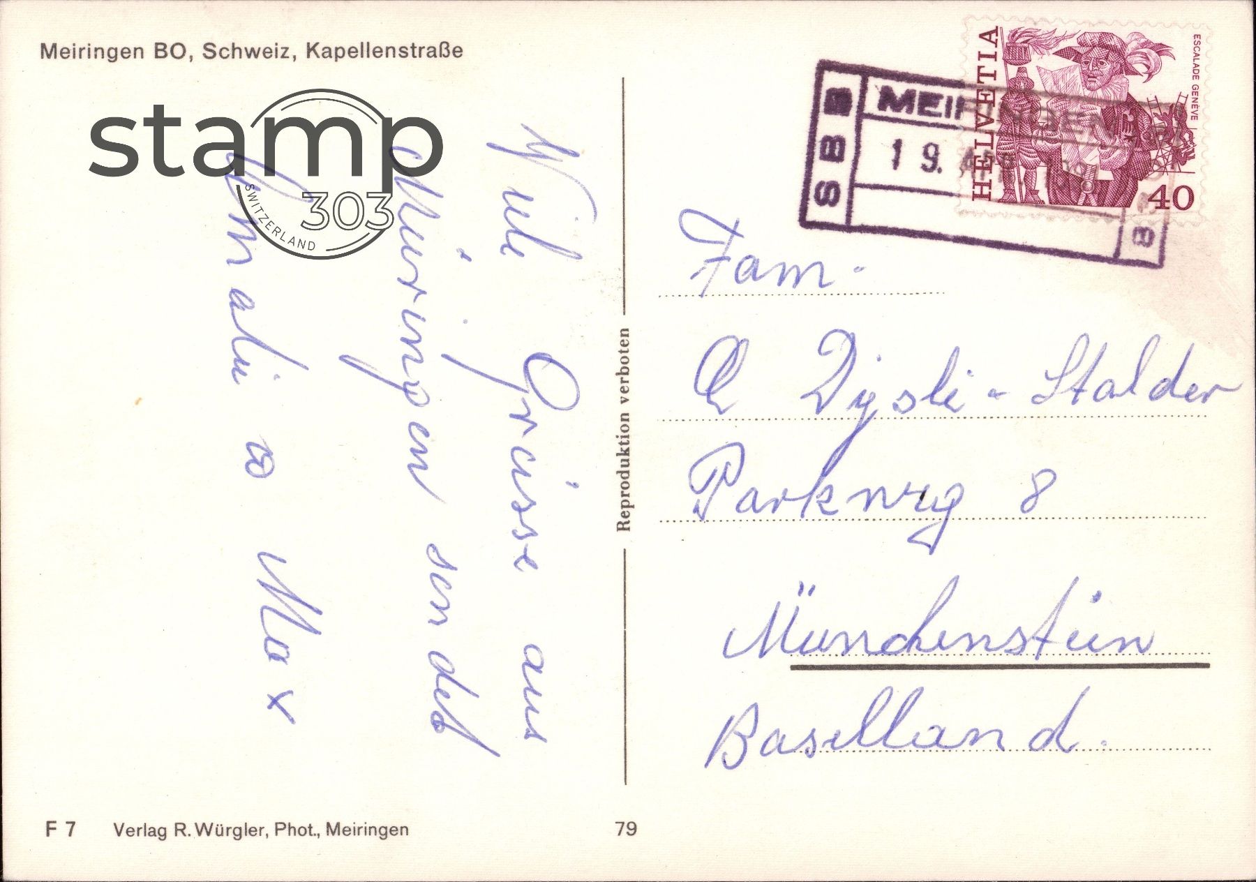 Cartoline postali: 1981 AK Meiringen _ Kapellenstrasse – Usato da Eggersriet venduto da stamp303 1