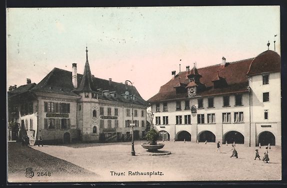 Ansichtskarten: Thun, Rathausplatz mit Hotel de la Couro – Gebraucht aus Berlin von bartko-reher