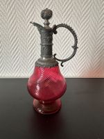 Antike Karaffe/Weinkaraffe mit Zinnapplikationen Zinn/Glas
